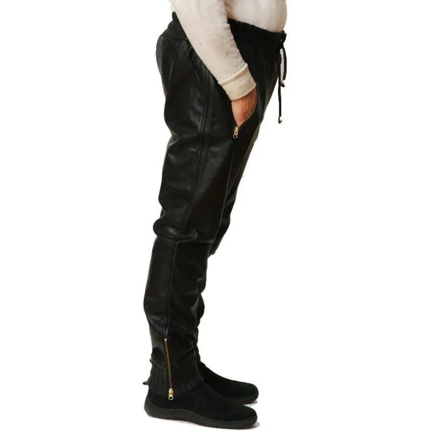 Mens Black Leather Joggers