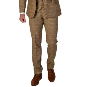 Men's Brown Trousers Tweed Herringbone Wool Blend Pants