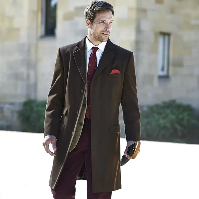 Mens Brown Wool Overcoat Velvet Collar