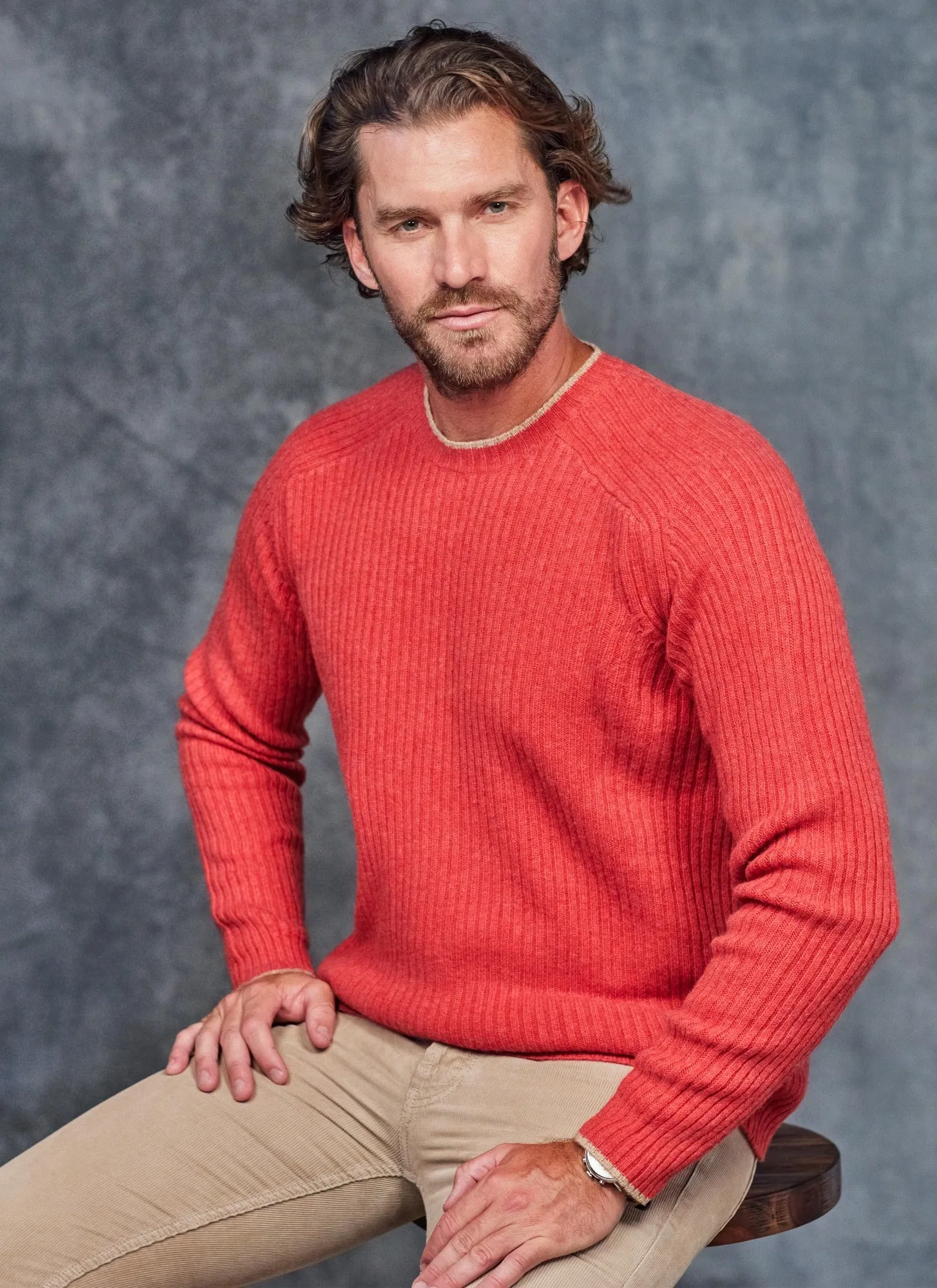 Men's Cortina Cashmere Crew Neck Sweater in Watermelon