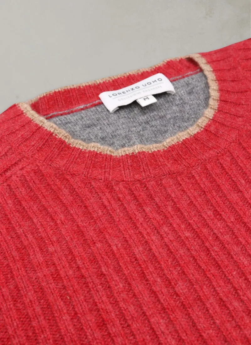 Men's Cortina Cashmere Crew Neck Sweater in Watermelon