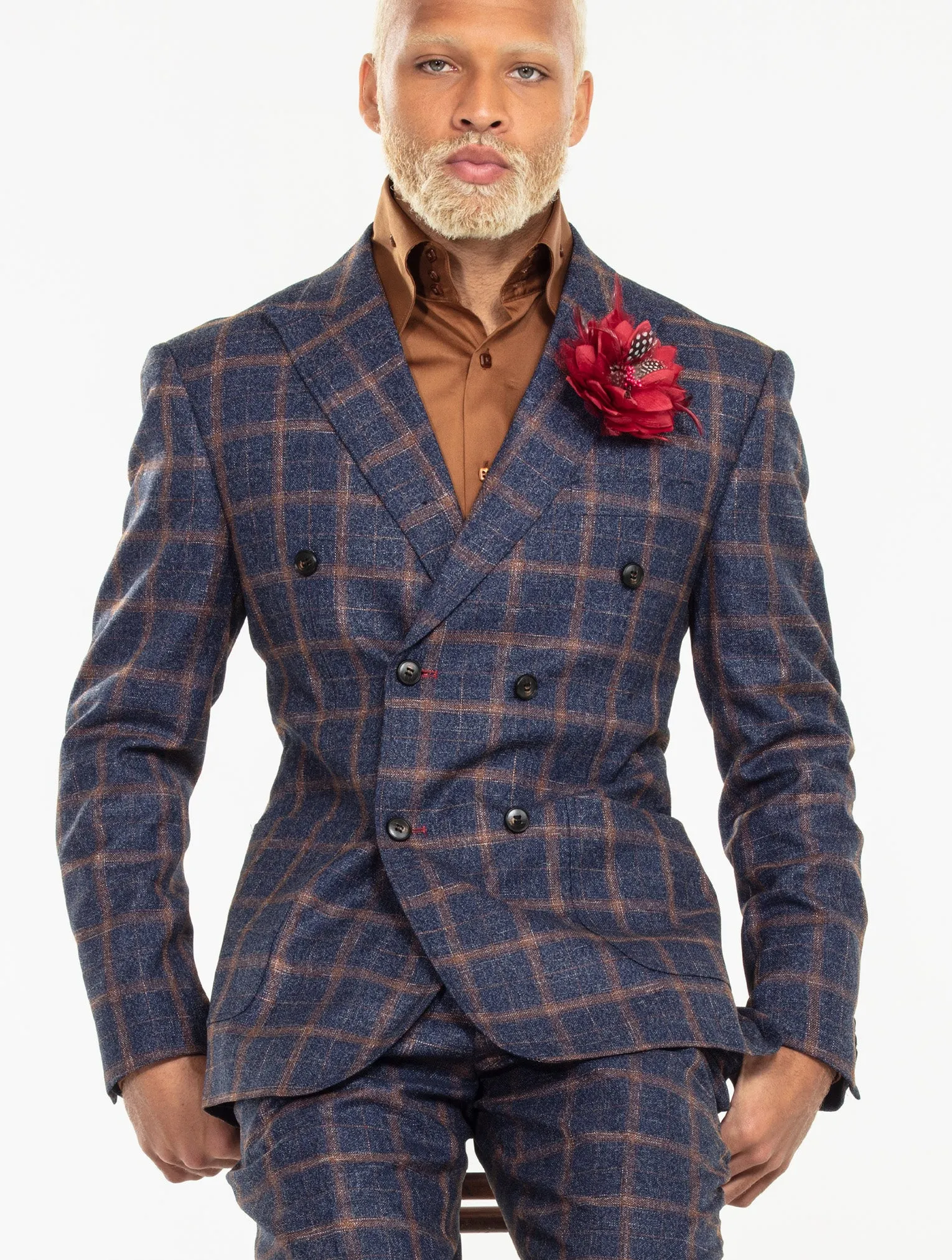 Mens Fashion suits, plaid navy brown