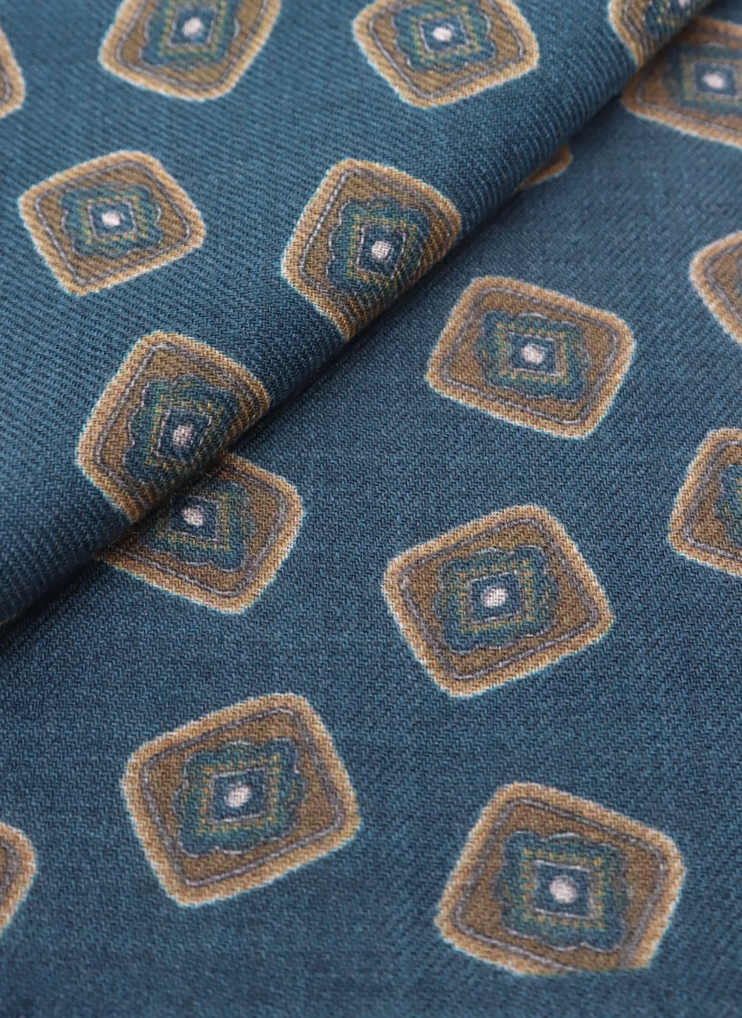 Men's Geometric Wool Pocket Square in Teal