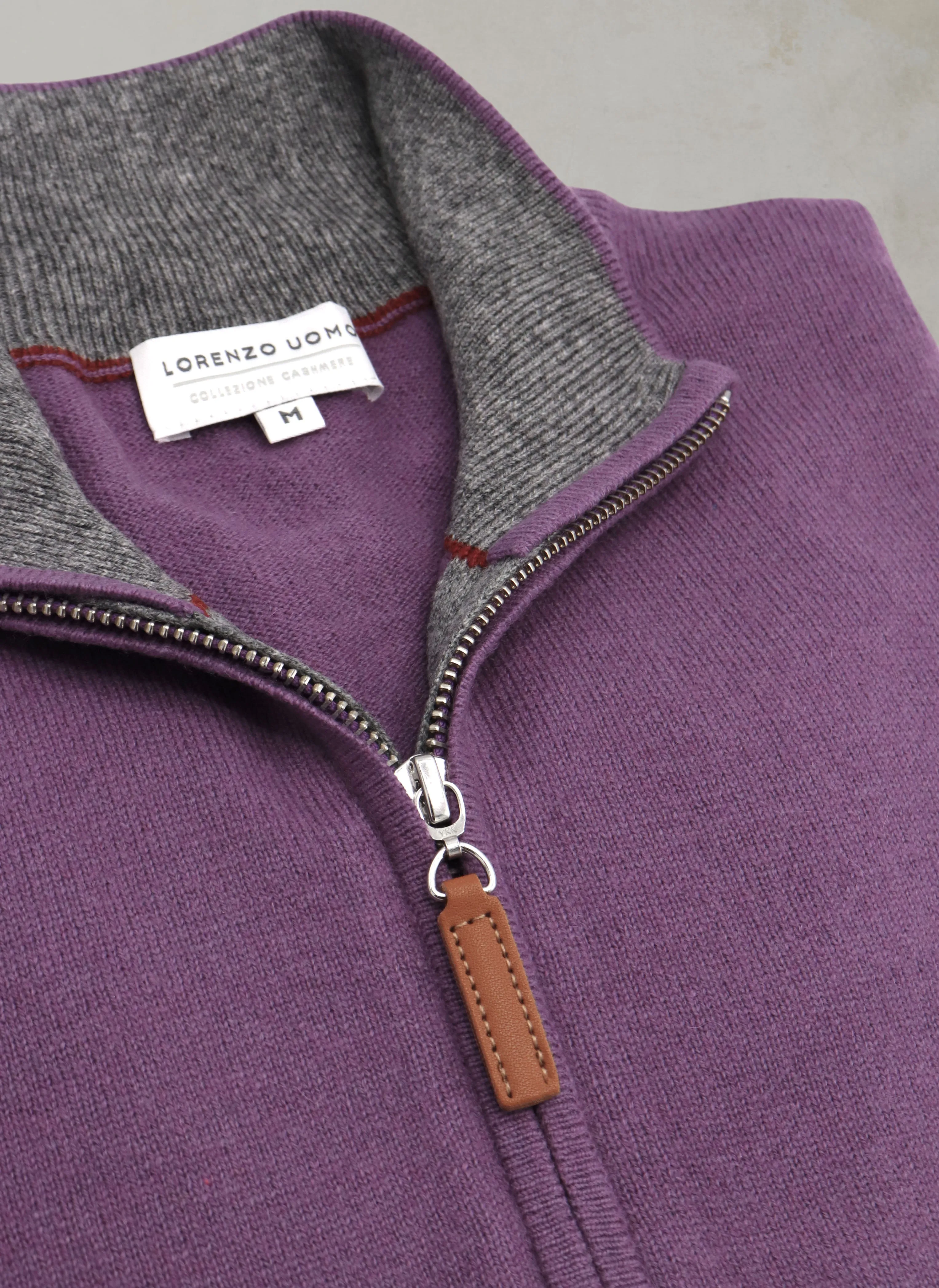 Men's Madison Quarter Zip Cashmere Sweater in Amethyst