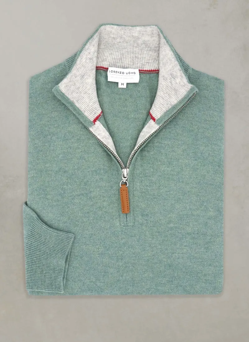 Men's Madison Quarter Zip Cashmere Sweater in Seafoam