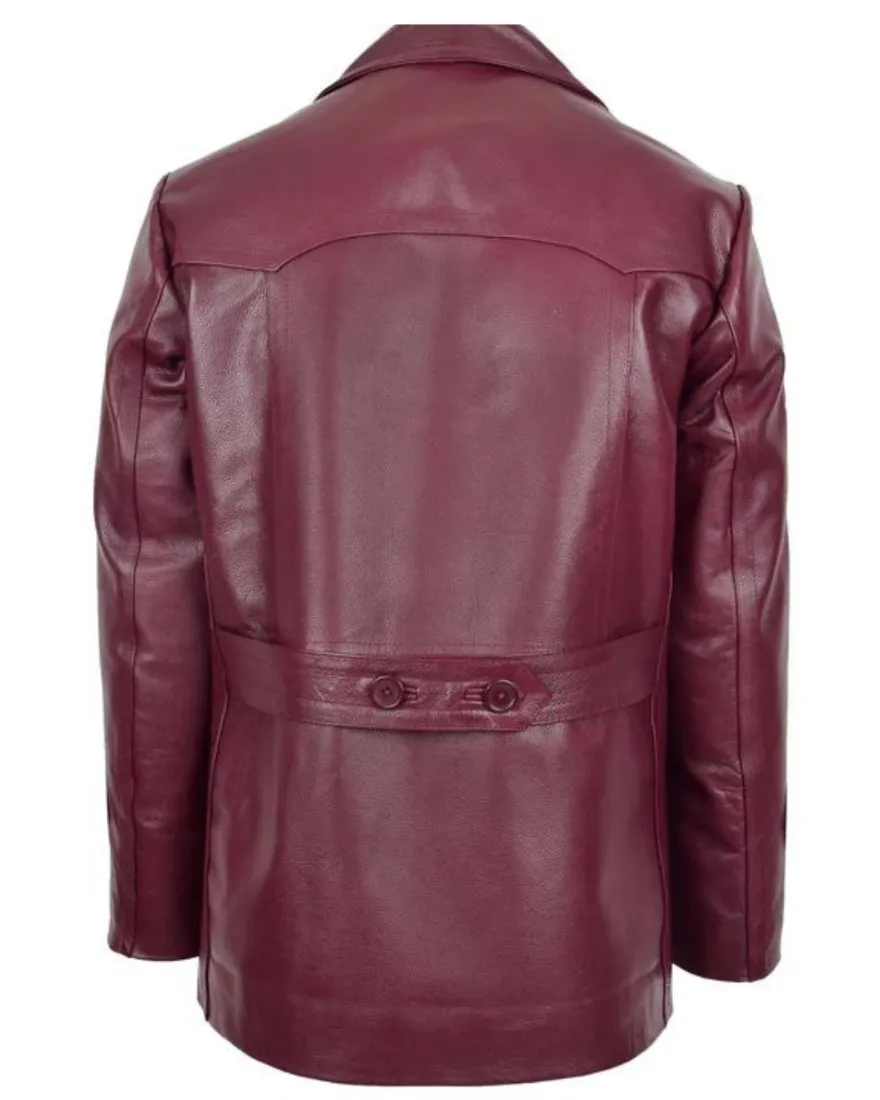 Mens Maroon Peacoat |  Sheepskin Leather