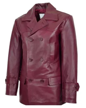 Mens Maroon Peacoat |  Sheepskin Leather