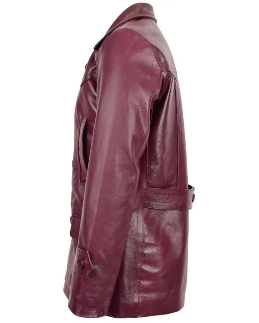 Mens Maroon Peacoat |  Sheepskin Leather