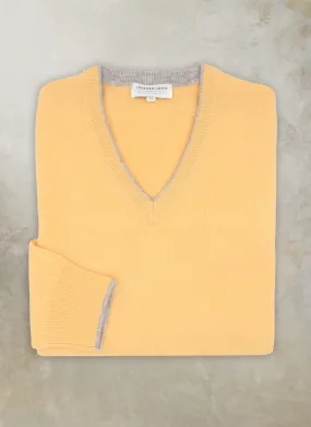 Men's Melbourne Contrast V-Neck Extra-Fine Pure Merino Wool Sweater in Yellow