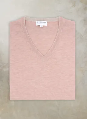 Men's St. Barths Contrast V-Neck Cashmere Sweater in Dusty Pink