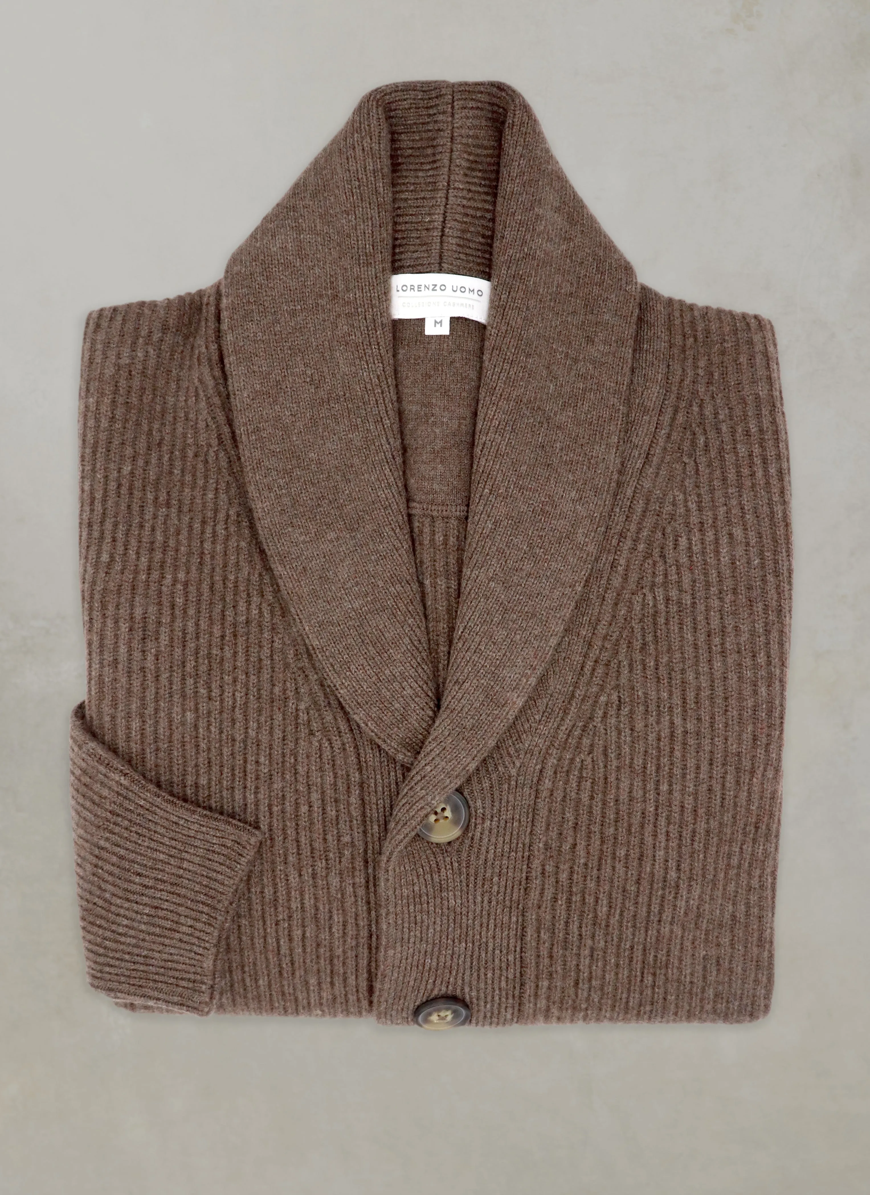 Men's Telluride Cashmere Rib Button Cardigan Sweater in Ranch Brown Heather