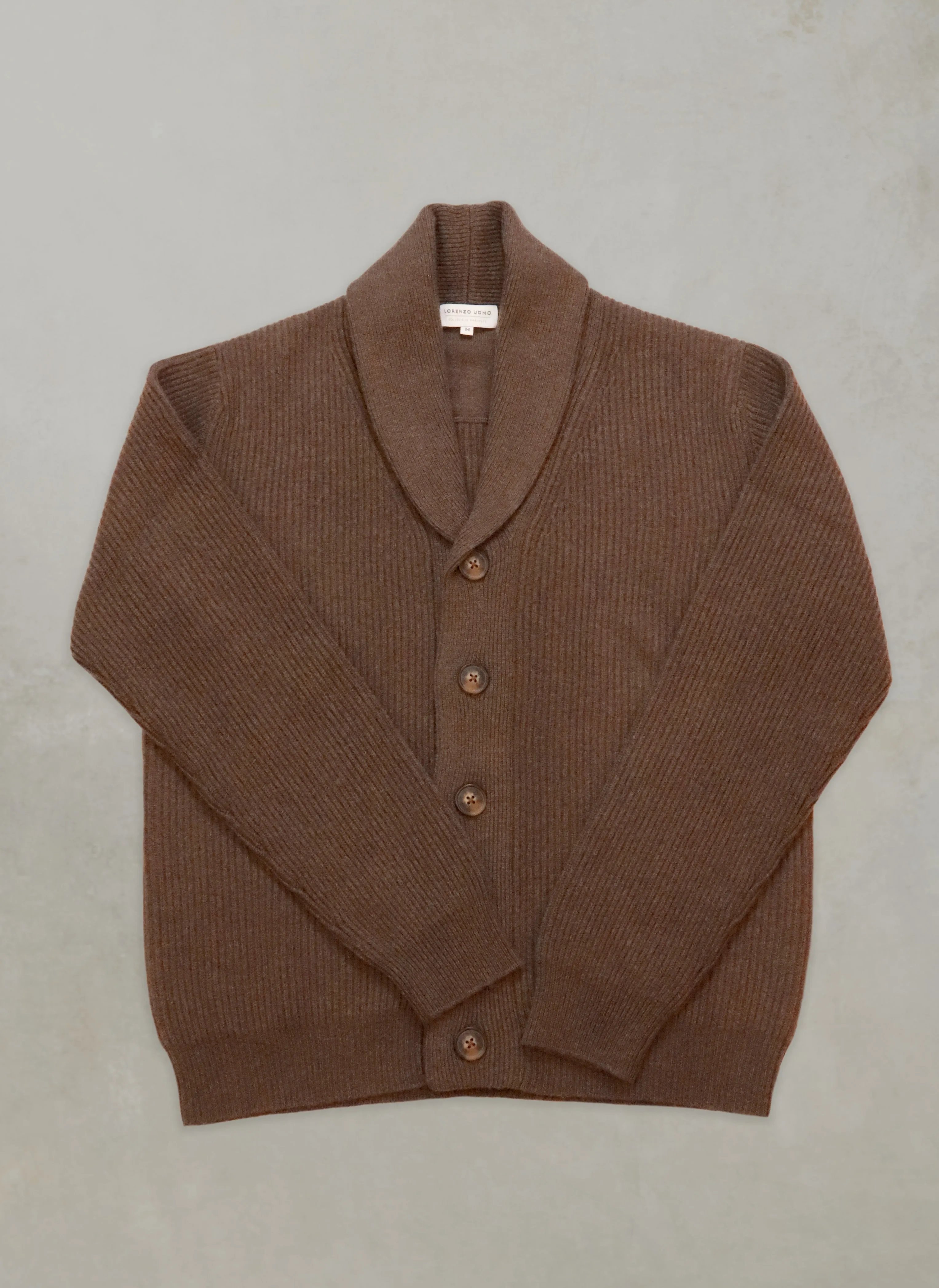 Men's Telluride Cashmere Rib Button Cardigan Sweater in Ranch Brown Heather