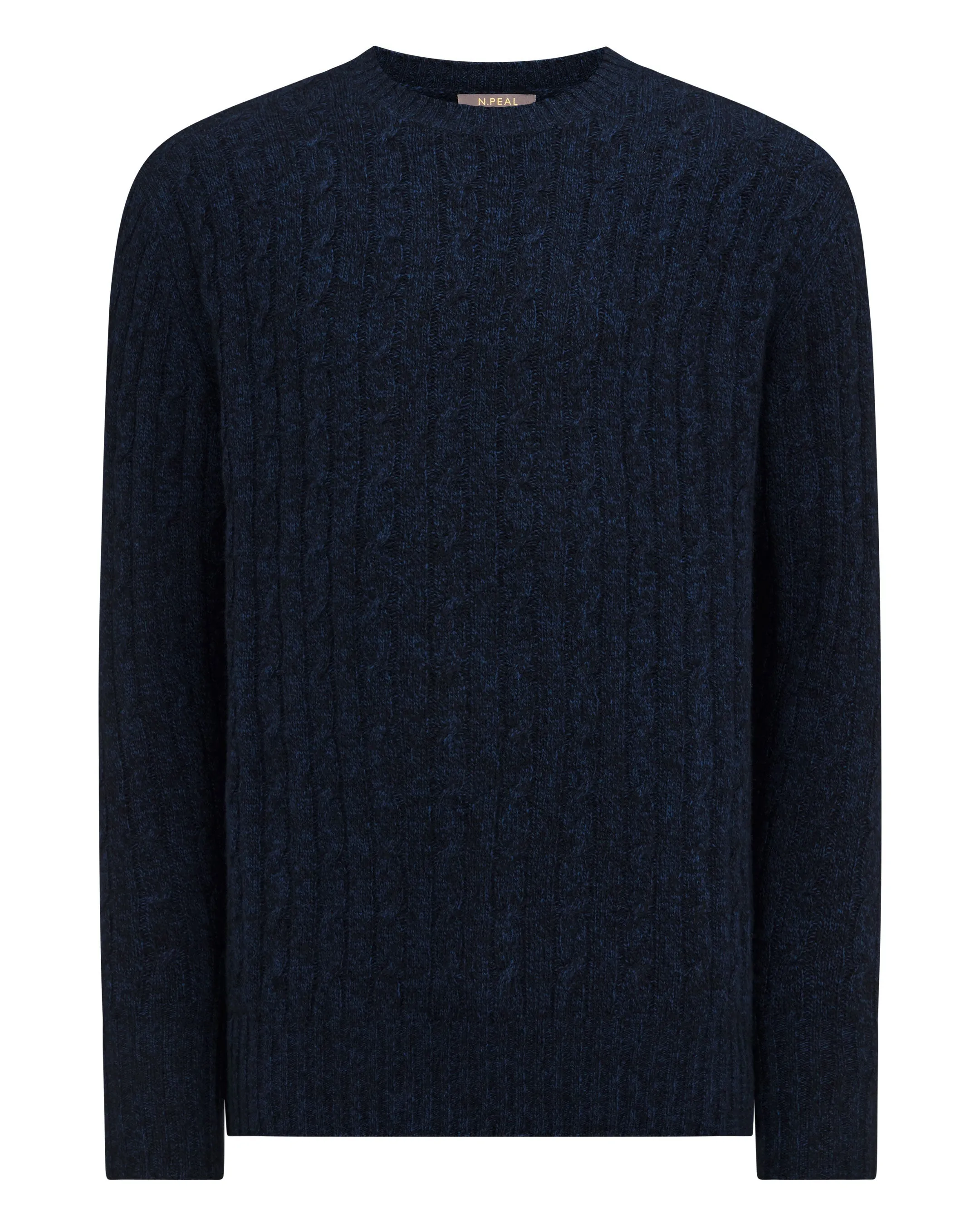 Men's Thames Cable Round Neck Cashmere Jumper Navy Blue Melange