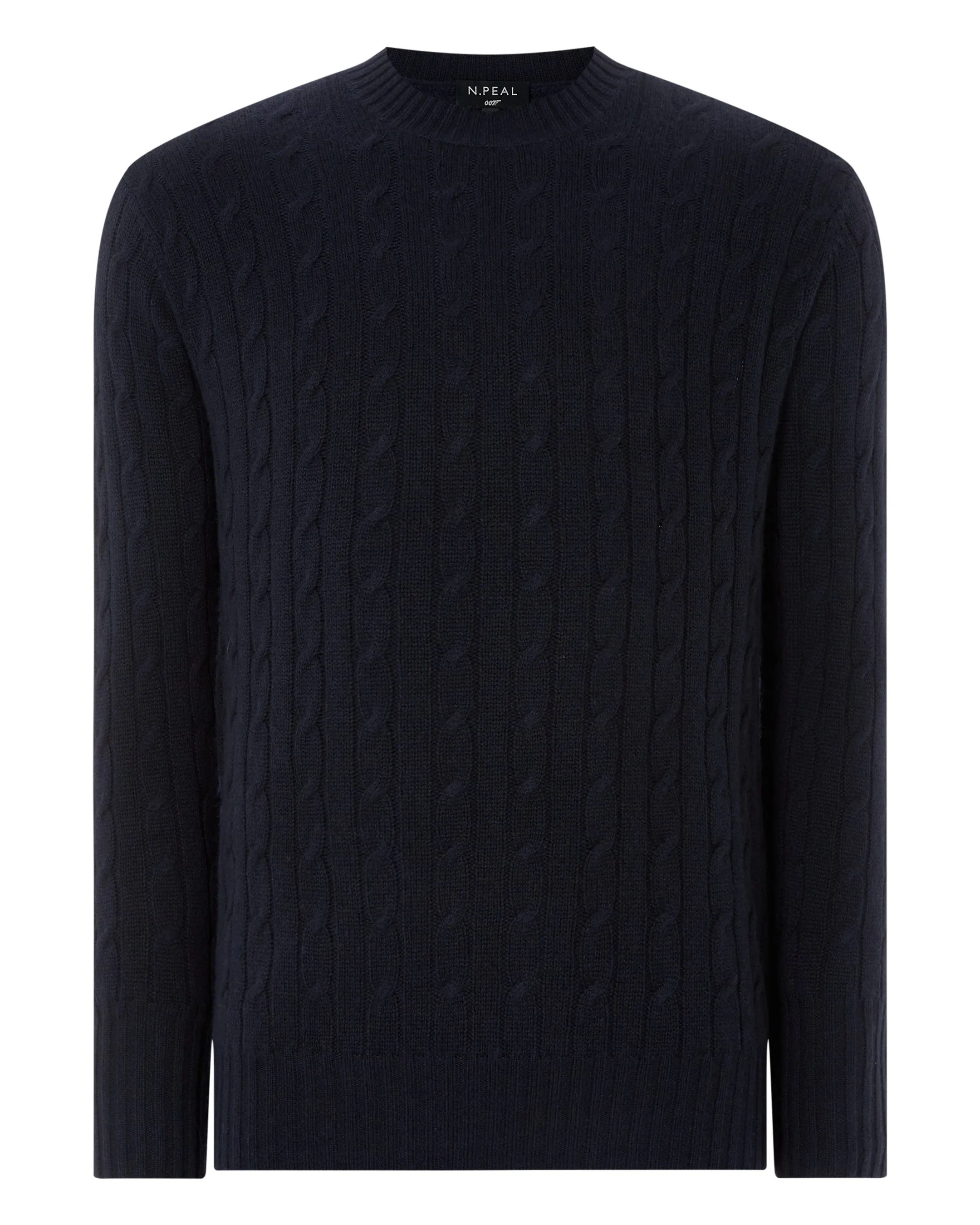 Men's Thames Cable Round Neck Cashmere Jumper Navy Blue