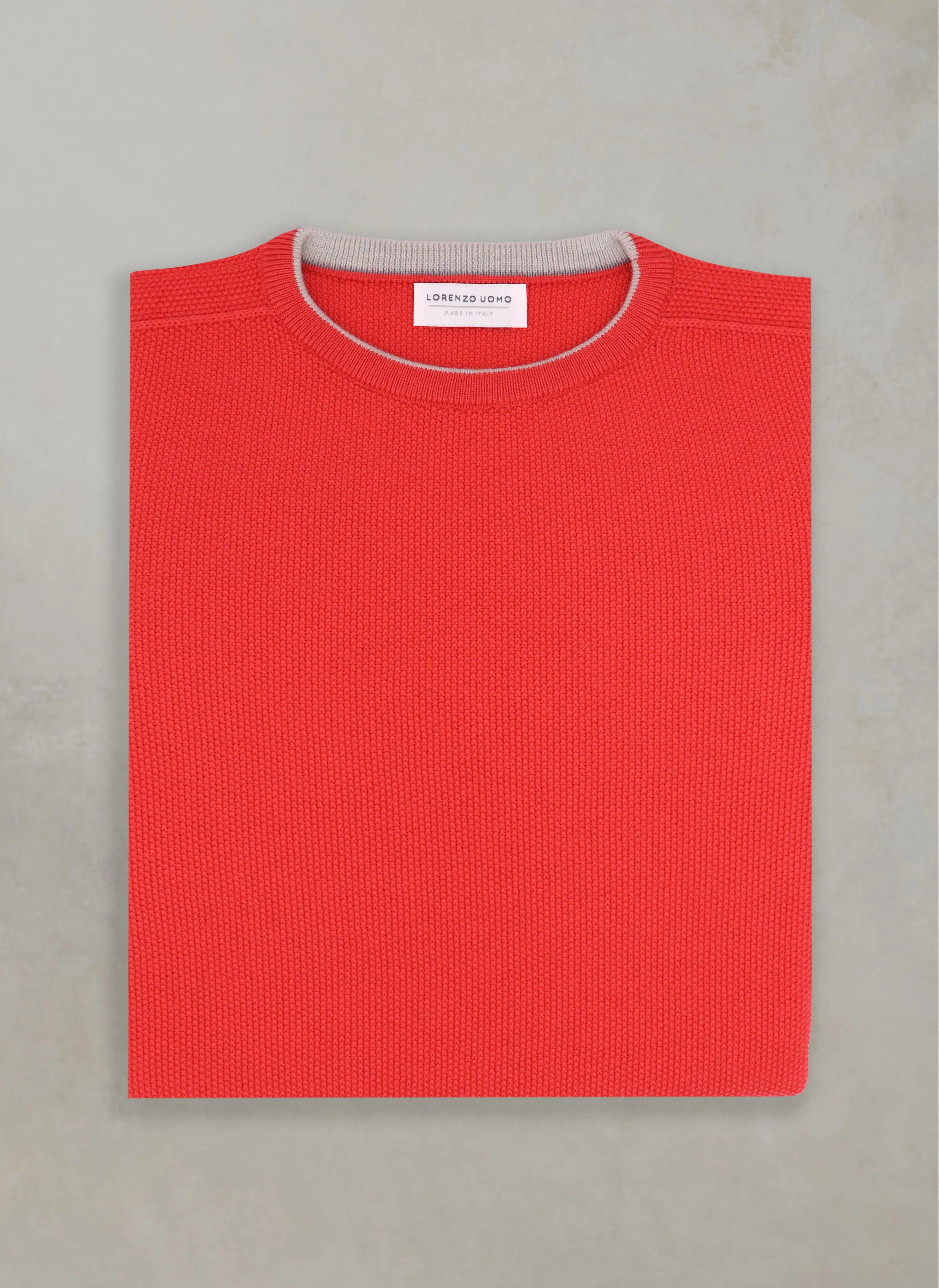 Men's Tollegno Merino Wool Crew Neck Sweater in Coral