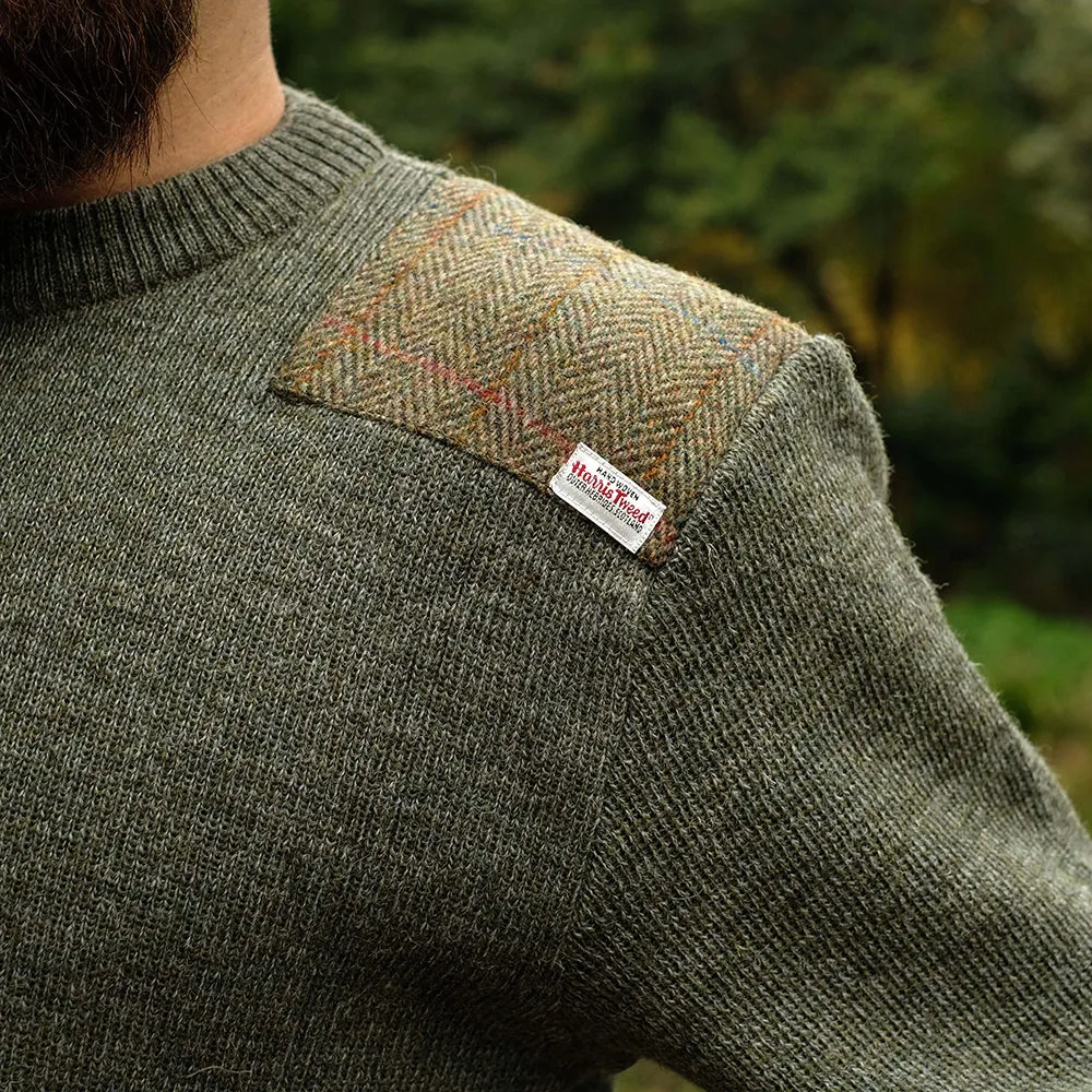 Military style jumper with Harris Tweed shoulder patches in light green