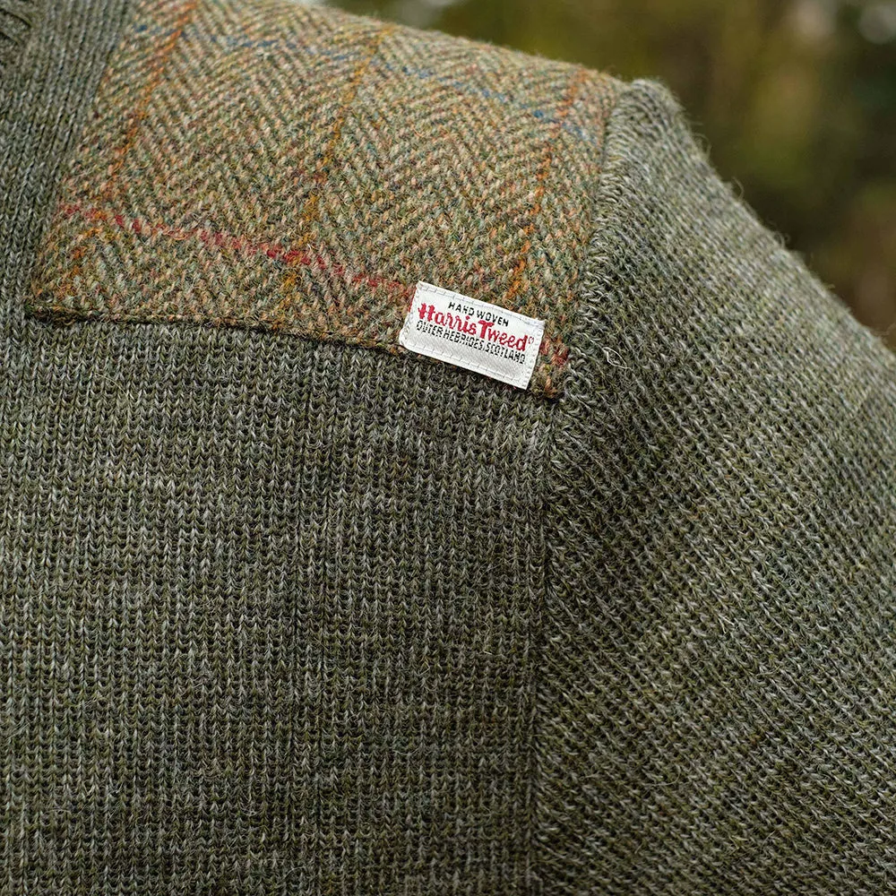 Military style jumper with Harris Tweed shoulder patches in light green