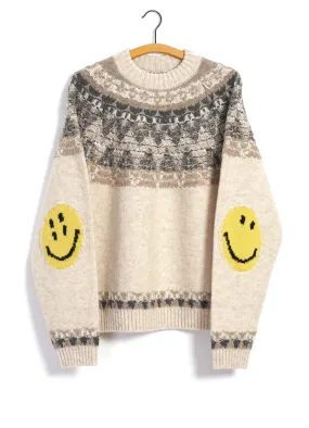 NORDIC SMILIE | Wool-Jacquard Crewneck Sweater | Ecru