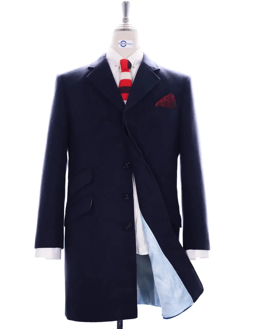 Overcoat Men's| 100% Wool Navy Blue Vintage Long Mens Winter Coat