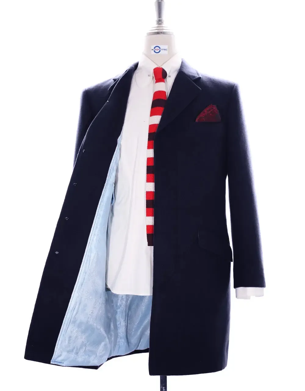 Overcoat Men's| 100% Wool Navy Blue Vintage Long Mens Winter Coat