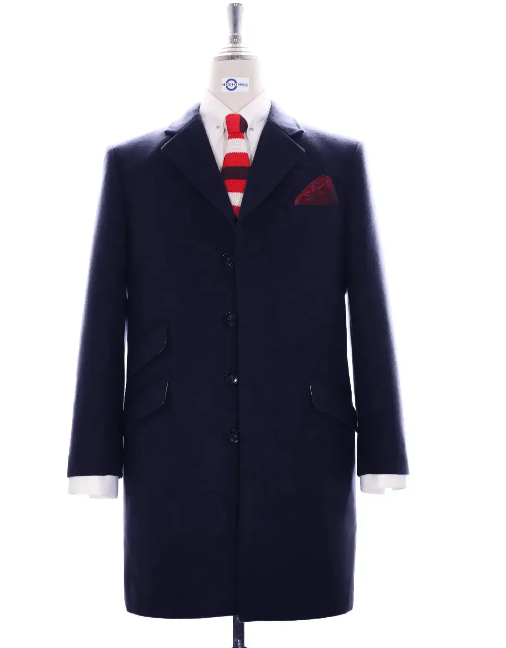 Overcoat Men's| 100% Wool Navy Blue Vintage Long Mens Winter Coat