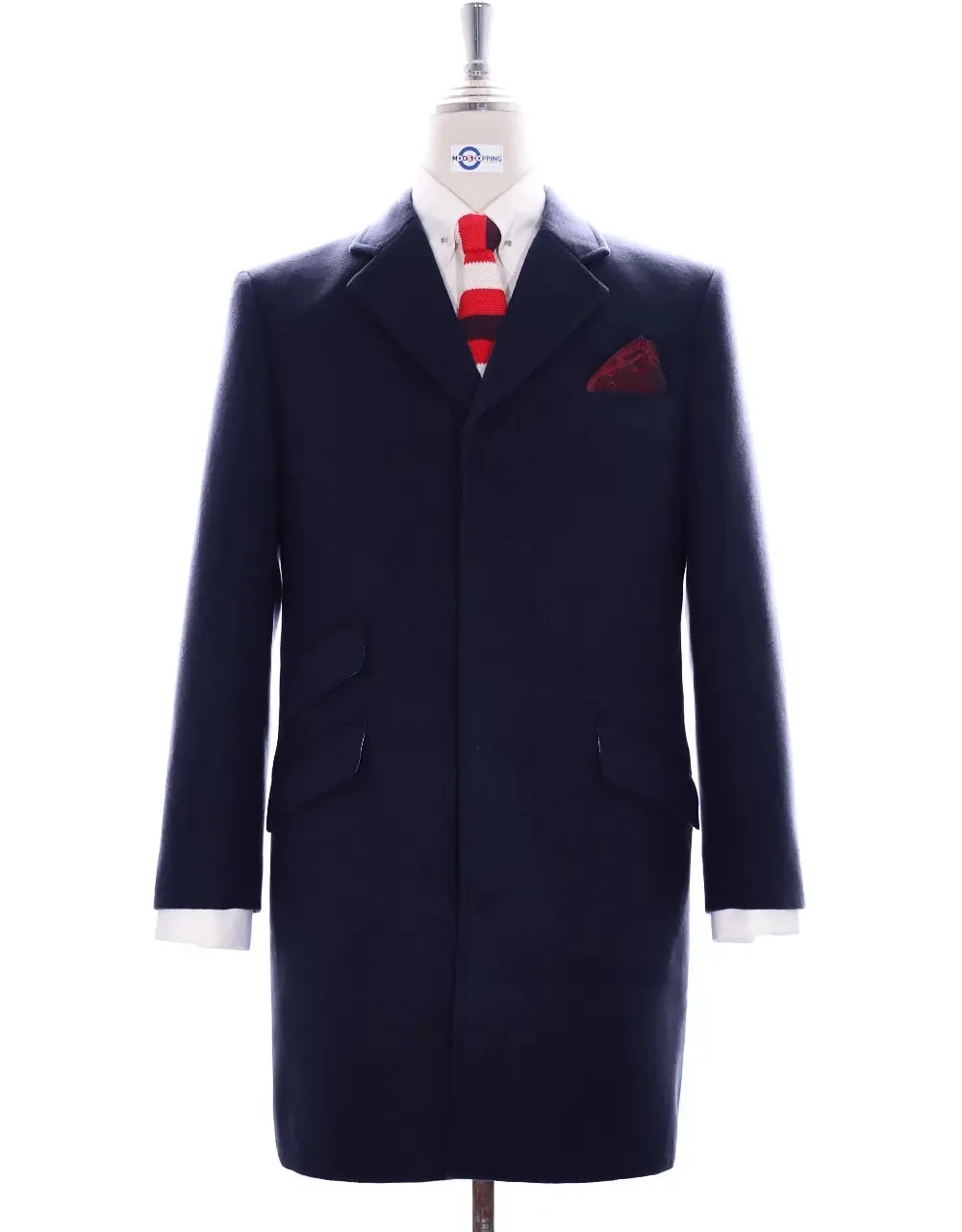 Overcoat Men's| 100% Wool Navy Blue Vintage Long Mens Winter Coat