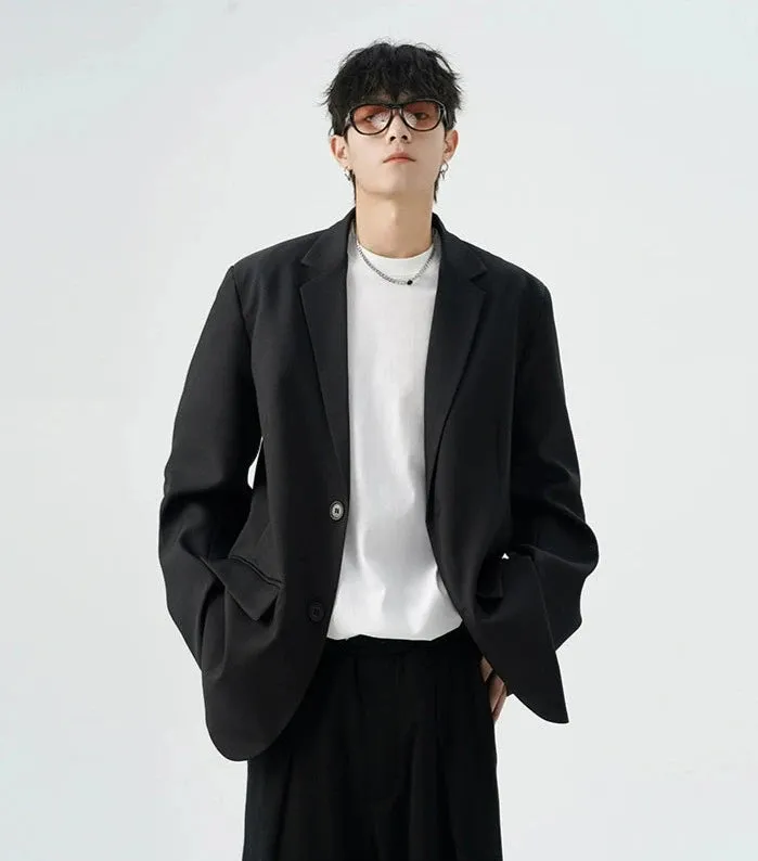 Oversized Single-Breasted Pleated Blazer with Notch Lapel