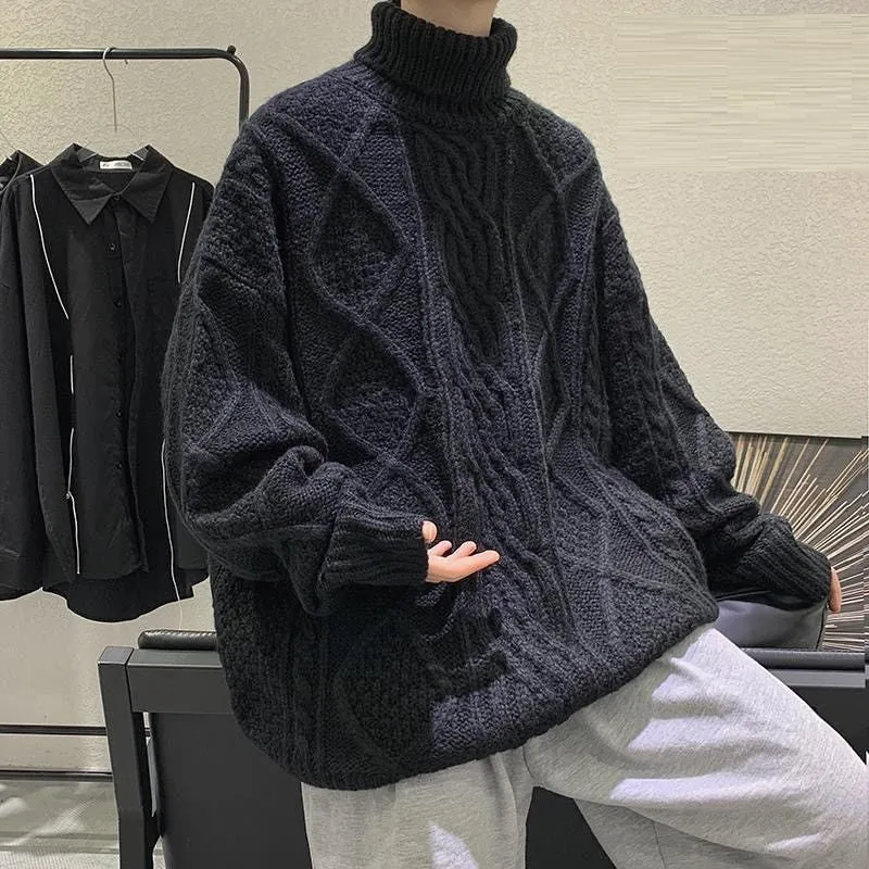 Patchwork Knitted Sweater Turtleneck Collar