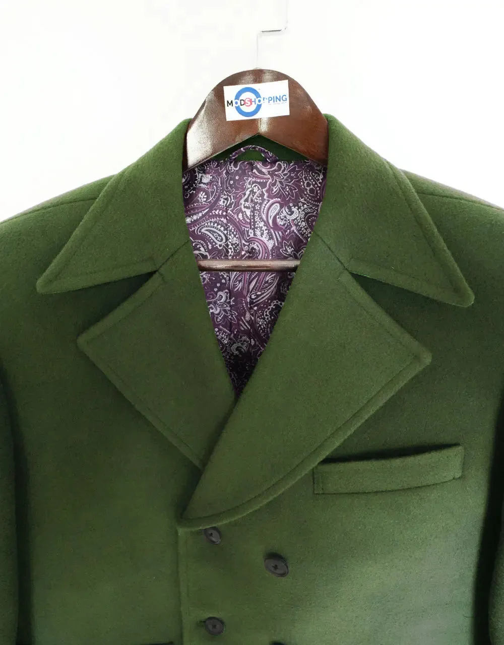 Pea Coat | 60s Mod Retro Olive Green Double Breasted Pea Coat