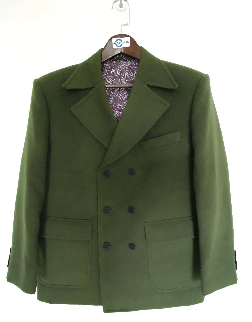 Pea Coat | 60s Mod Retro Olive Green Double Breasted Pea Coat