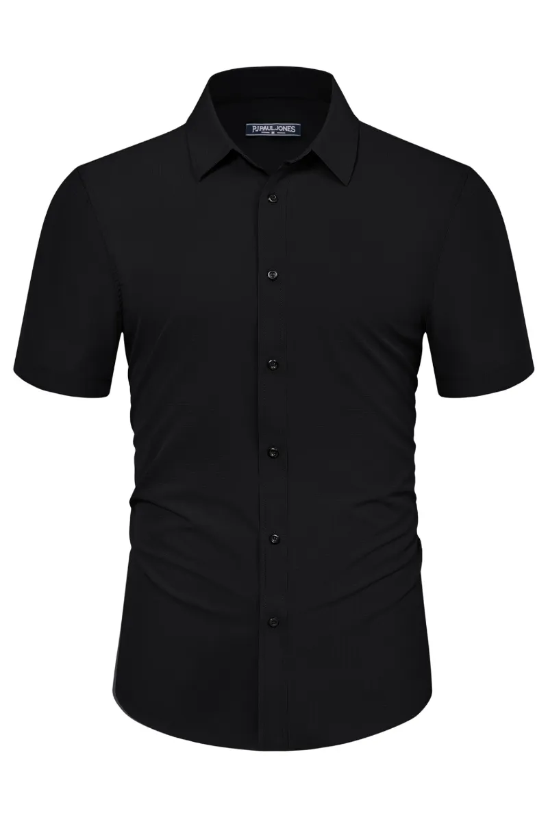 PJ Paul Jones Men Stylish Basic Shirt Short Sleeve Classic Collar Button-up Shirt Tops