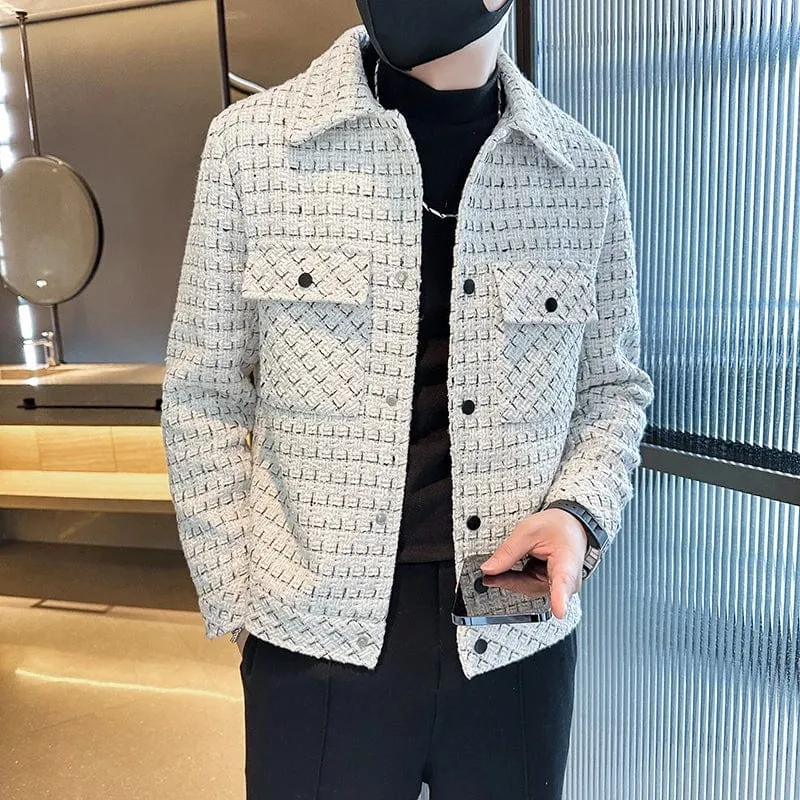 Plaid Pattern Lapel Jacket Slim Casual Men's Slim Fit Coat