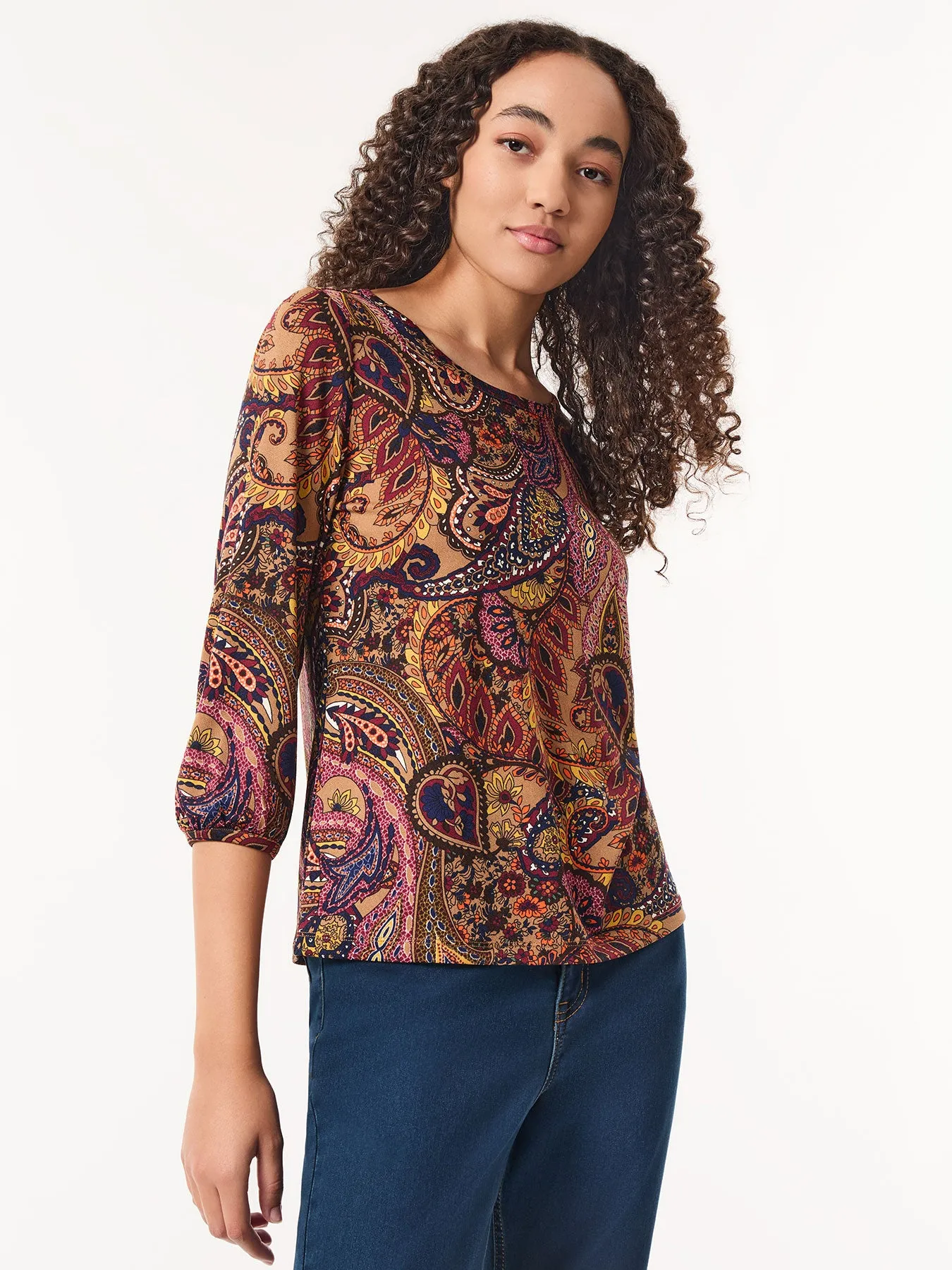 Plus Printed Puff Sleeve Top, Moss Crepe