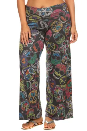 Plus Size Sugar Skull Wide Leg Relaxed Palazzo Pants U.S.A