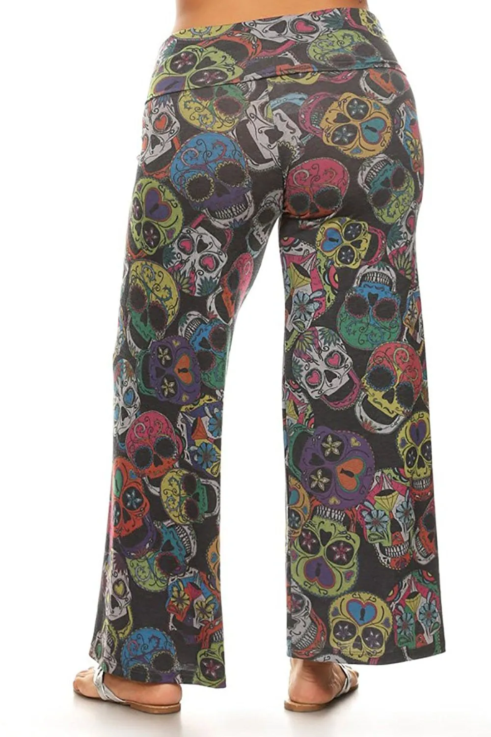 Plus Size Sugar Skull Wide Leg Relaxed Palazzo Pants U.S.A