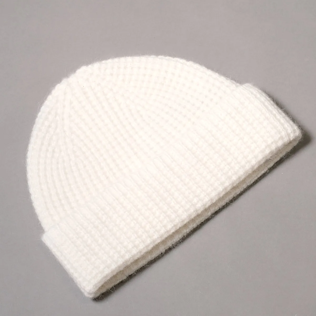 Pure Wool and Angora Beanie Hat in White