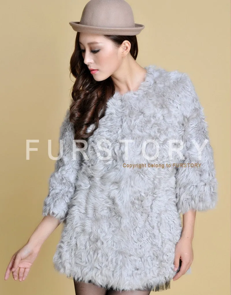 Real Lamb Fur Coat Overcoat Jacket  Long Version Ladies' Top Garment Gilet Winter Dress White Fur Story FS13065