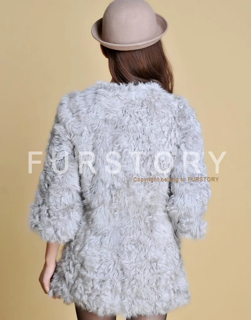 Real Lamb Fur Coat Overcoat Jacket  Long Version Ladies' Top Garment Gilet Winter Dress White Fur Story FS13065