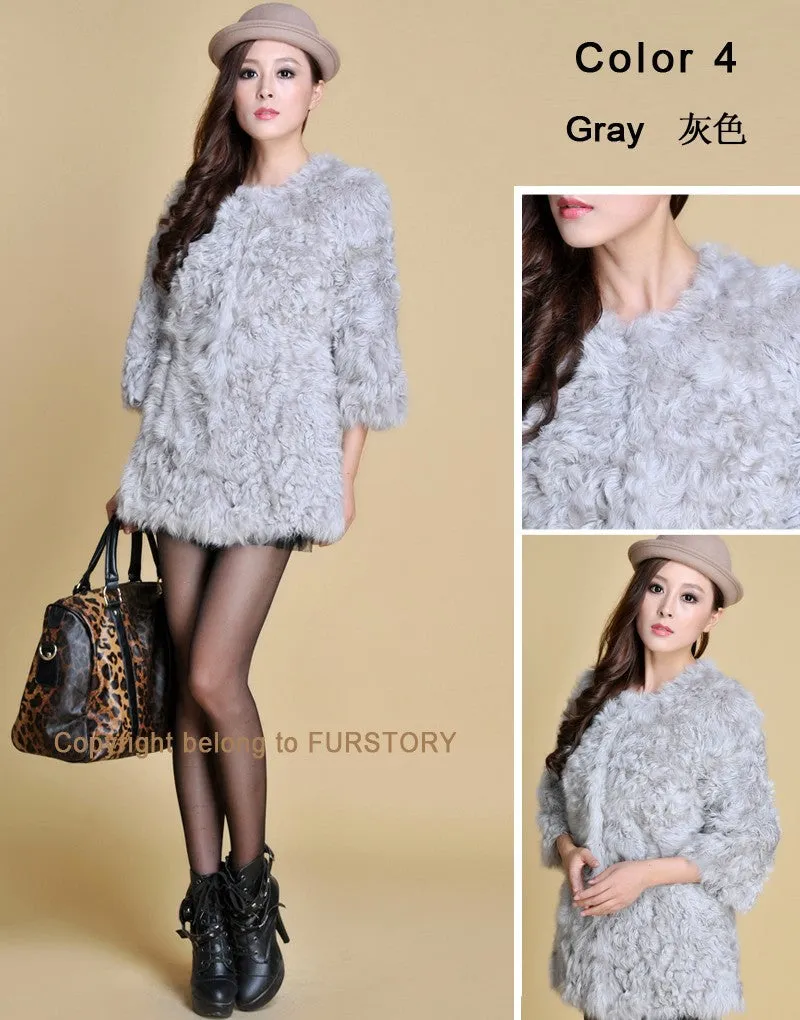 Real Lamb Fur Coat Overcoat Jacket  Long Version Ladies' Top Garment Gilet Winter Dress White Fur Story FS13065