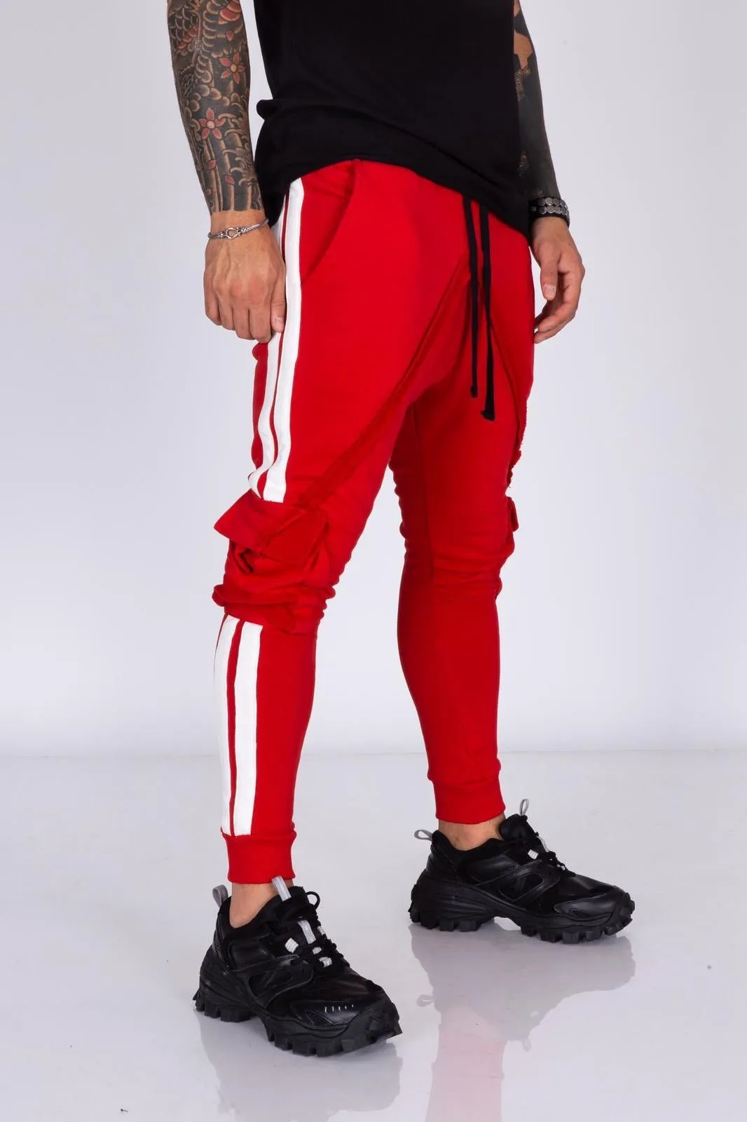 Red Striped Cargo Pocket Jogger Pant BI-015 Streetwear Mens Jogger Pants