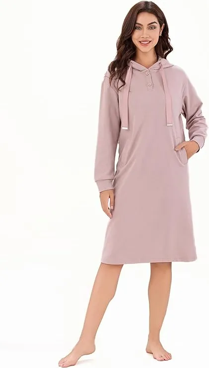 Richie House Womens Drawstring Lightweight Pullover Sweatshirt Hoodie Dress SLeepwear RHW4101