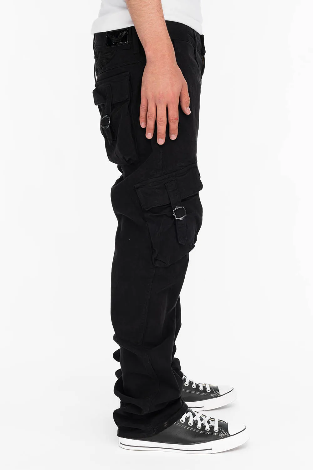 ROBINS NEW MILITARY STYLE CARGO PANTS IN BLACK