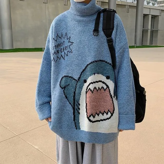 Shark Oversized Turtleneck Knit Sweater