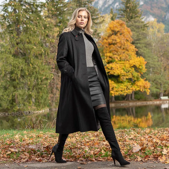 Silvia - Women's Traditional Loden Wool Coat in Charcoal