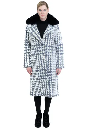 Single Breasted Coat with Houndstooth Pattern