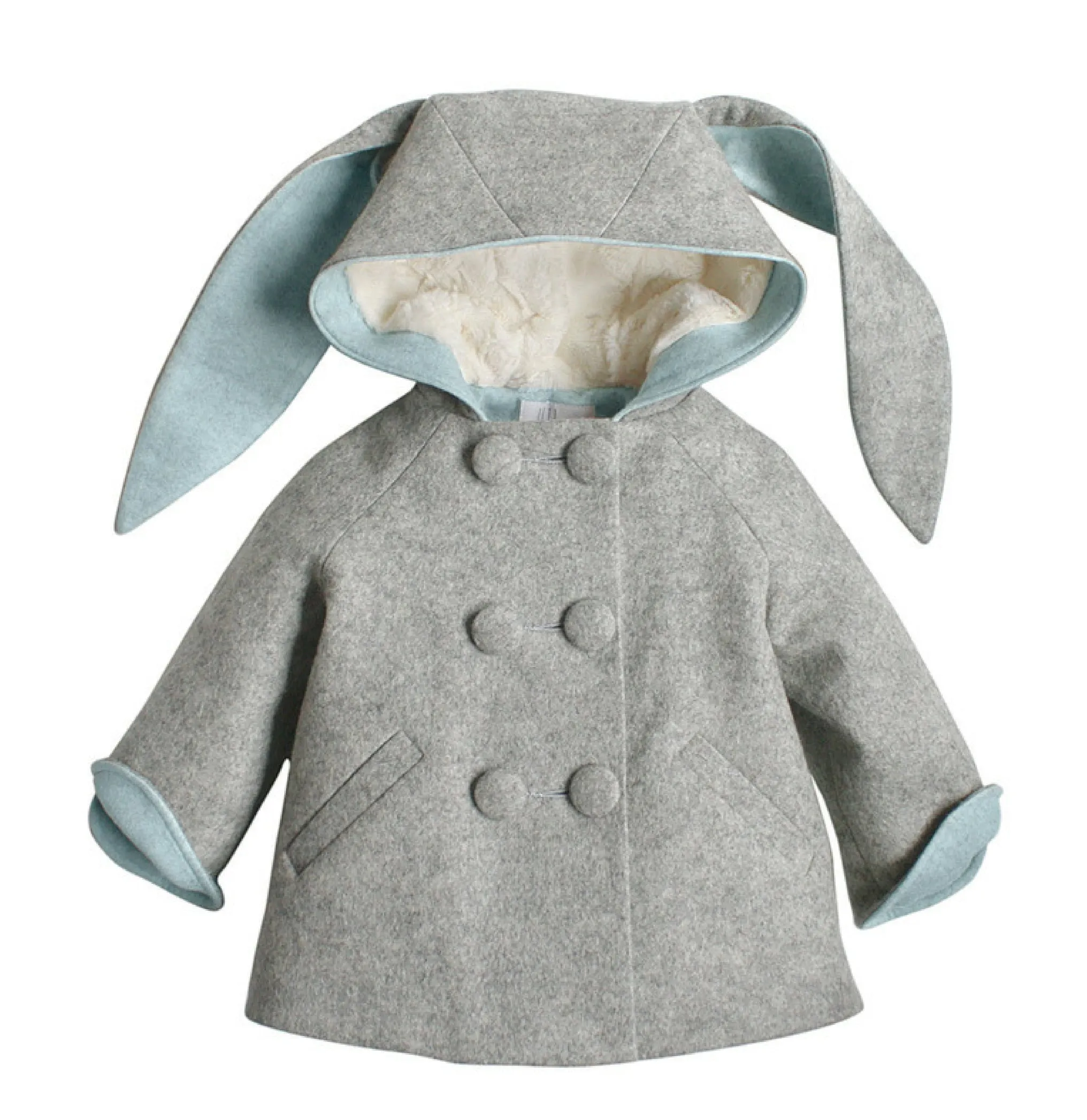 Six Button Bunny Coat in Ice Blue