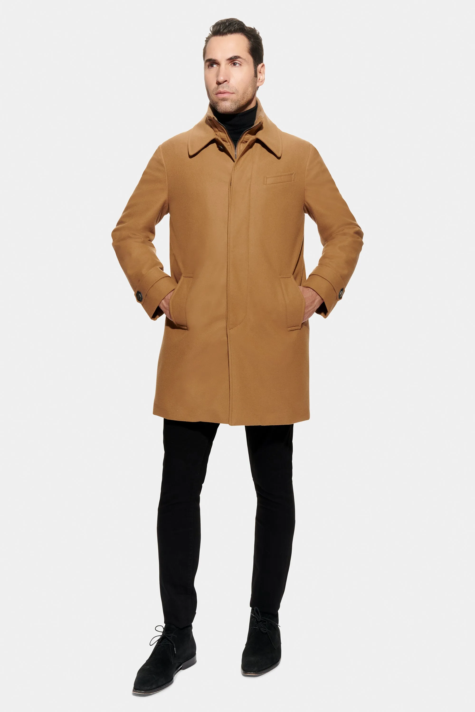 Stretch Wool Euro Coat, Camel