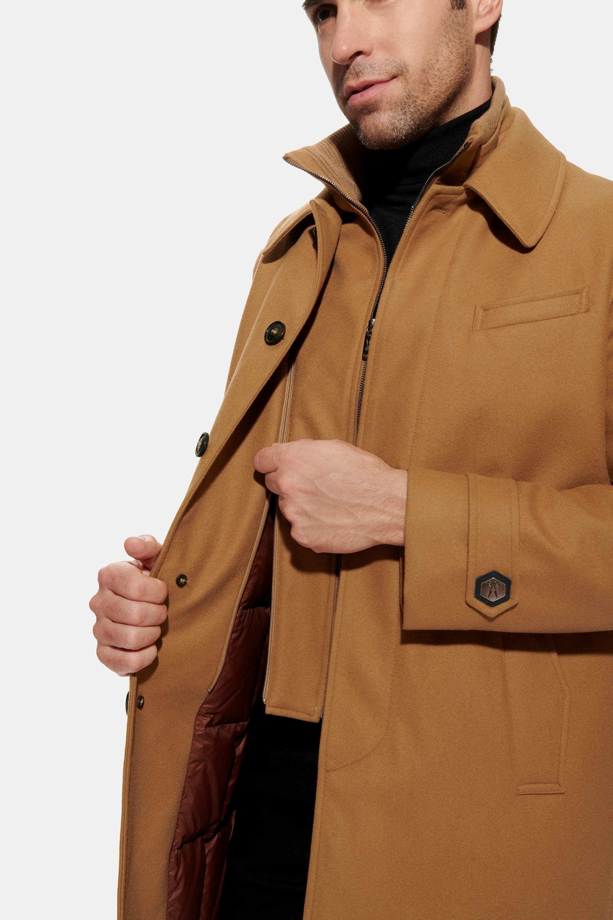 Stretch Wool Euro Coat, Camel