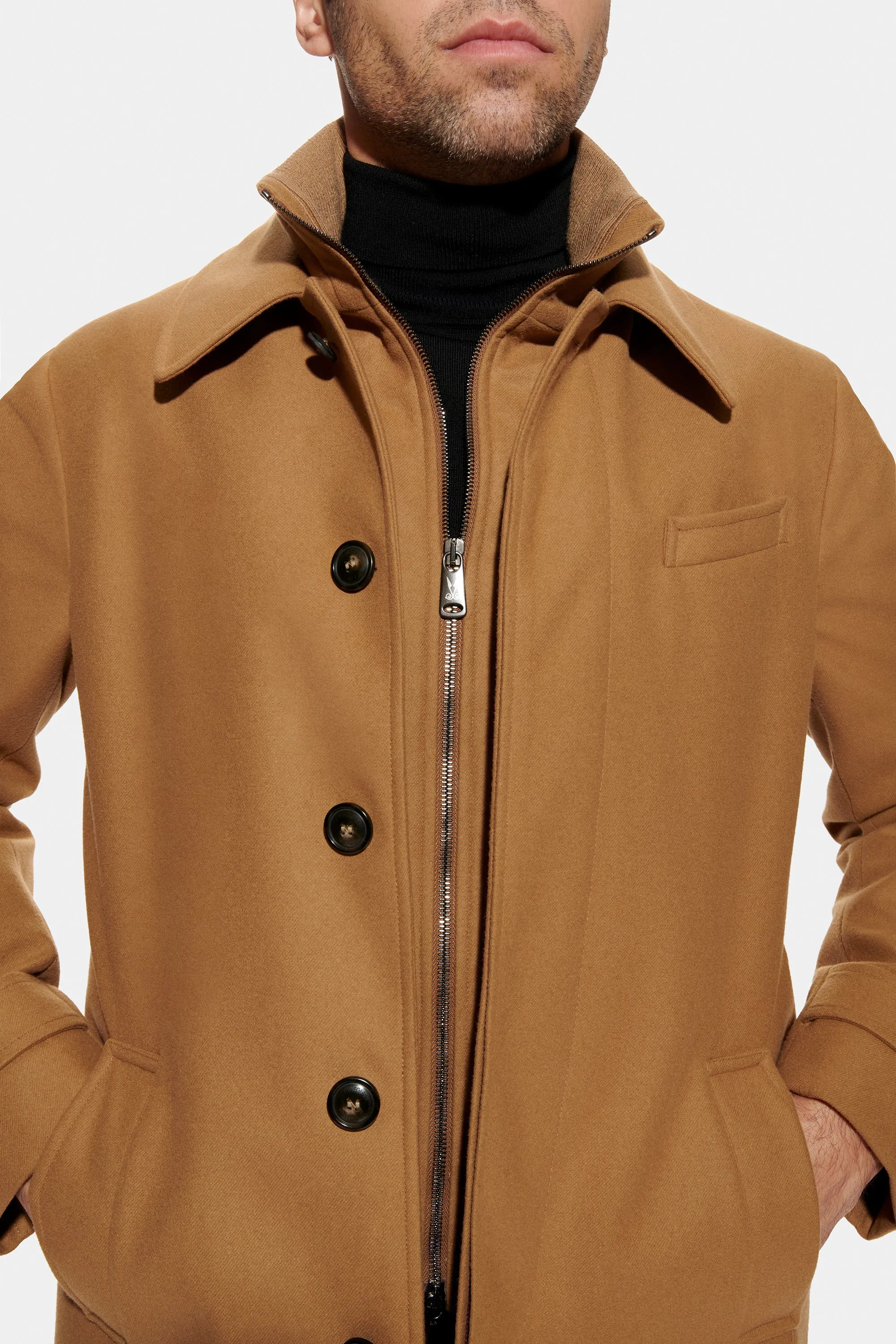 Stretch Wool Euro Coat, Camel