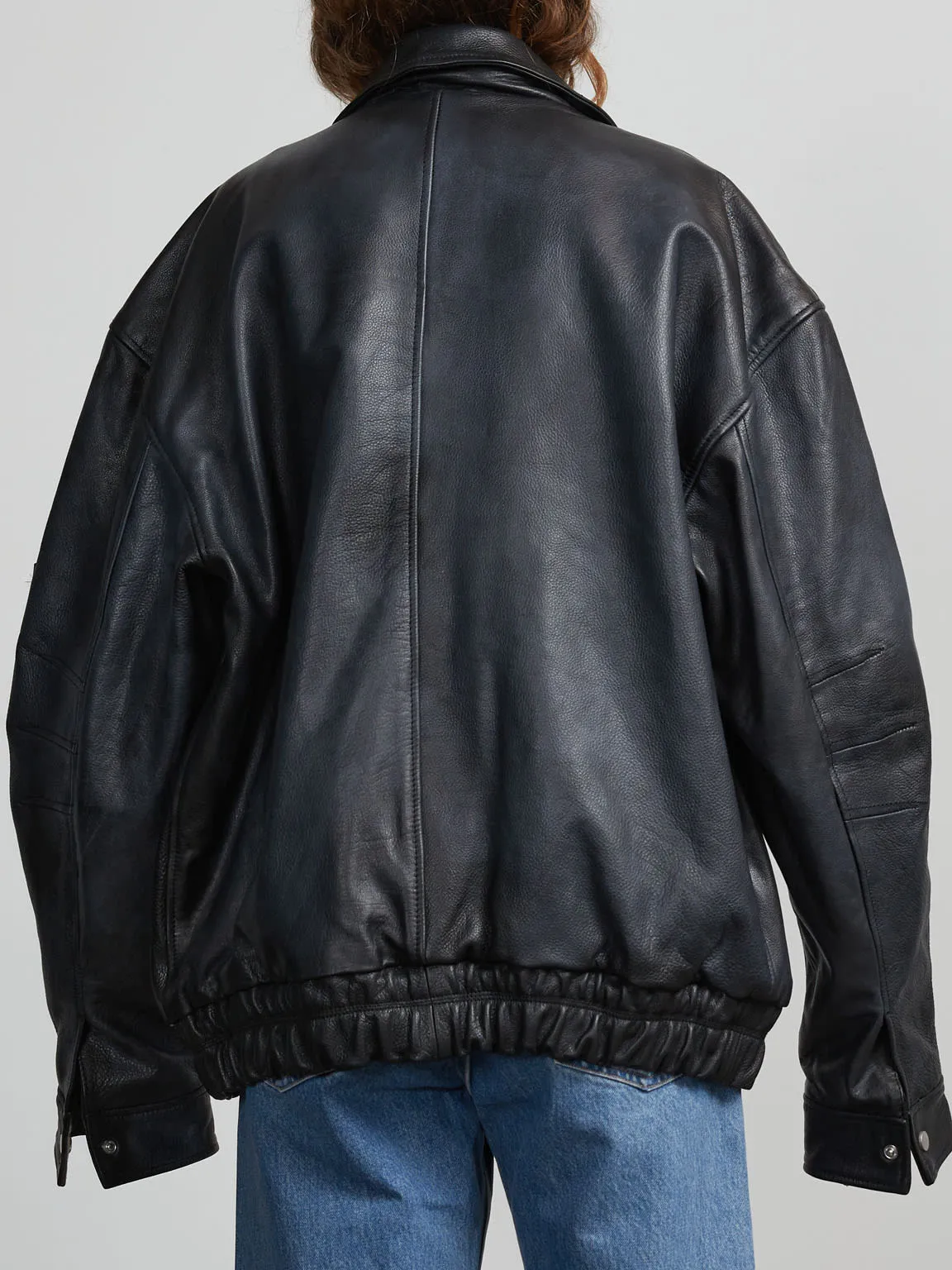 TANIS LEATHER BOMBER - BLACK